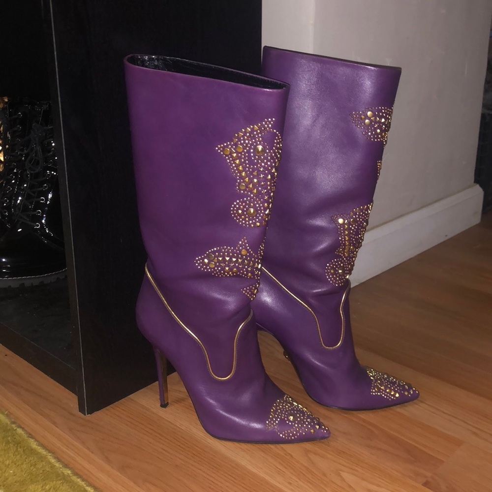 Purple Versace Western Studded Boots